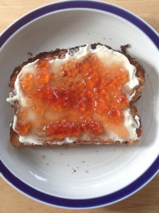 Whole wheat toast, cream cheese and quince jelly!